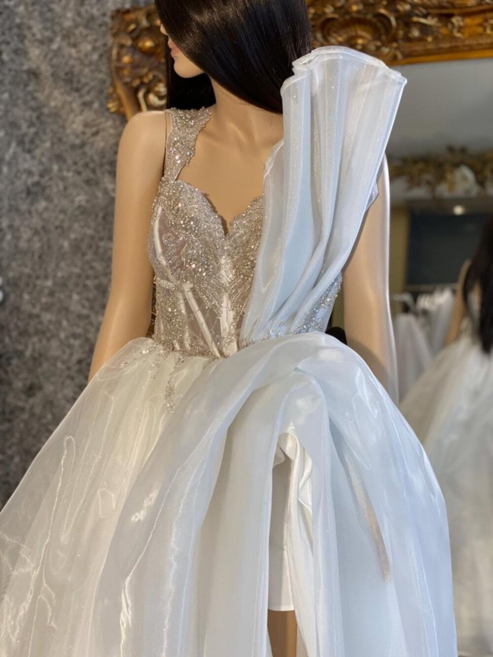 Custom Couture Sparkling Ballgown Wedding Dress | Corset | 3D Draping | Unworn